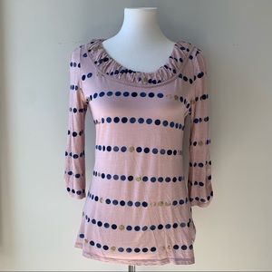 Anthropologie 9H15 Mauve Blue Gold Polkadot Top